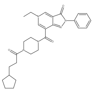7-(4-(3-cyclopentylpropanoyl)piperazine-1-carbonyl)-5-ethyl-2-phenyl-2H-pyrazolo[4,3-c]pyridin-3(5H)-one结构式