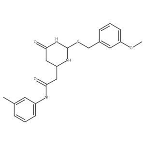 2-[2-[(3-methoxyphenyl)methylsulfanyl]-6-oxo-1,3-diazinan-4-yl]-N-(3-methylphenyl)acetamide结构式