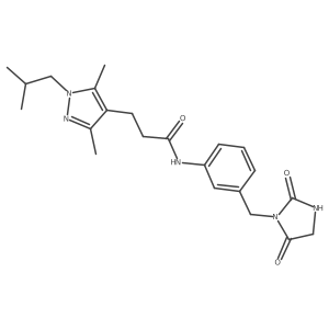 1H-Pyrazole-4-propanamide, N-[3-[(2,5-dioxo-1-imidazolidinyl)methyl]phenyl]-3,5-dimethyl-1-(2-methylpropyl)- Structure
