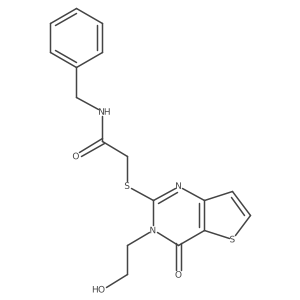 N-benzyl-2-((3-(2-hydroxyethyl)-4-oxo-3,4-dihydrothieno[3,2-d]pyrimidin-2-yl)thio)acetamide结构式