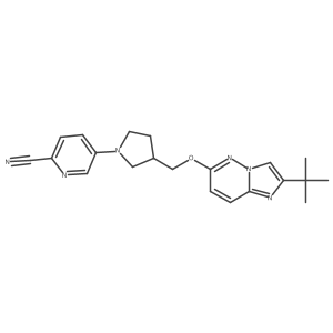 5-{3-[({2-Tert-butylimidazo[1,2-b]pyridazin-6-yl}oxy)methyl]pyrrolidin-1-yl}pyridine-2-carbonitrile结构式
