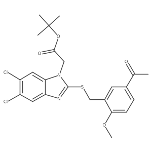 Tert-butyl [2-(5-acetyl-2-methoxy-benzylsulfanyl)-5,6-dichloro-benzoimidazol-1-yl]-acetate结构式