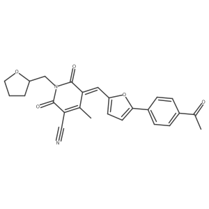 5-{[5-(4-Acetylphenyl)furan-2-yl]methylidene}-4-methyl-2,6-dioxo-1-[(oxolan-2-yl)methyl]-1,2,5,6-tetrahydropyridine-3-carbonitrile结构式