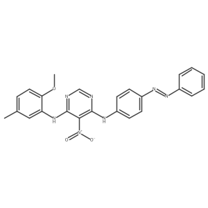 4,6-Pyrimidinediamine, N4-(2-methoxy-5-methylphenyl)-5-nitro-N6-[4-(2-phenyldiazenyl)phenyl]- Structure