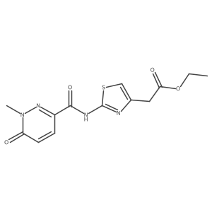 Ethyl 2-(2-(1-methyl-6-oxo-1,6-dihydropyridazine-3-carboxamido)thiazol-4-yl)acetate结构式
