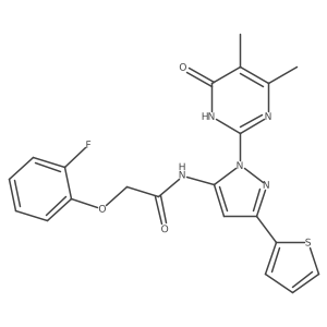 N-[2-(4,5-Dimethyl-6-oxo-1H-pyrimidin-2-yl)-5-thiophen-2-ylpyrazol-3-yl]-2-(2-fluorophenoxy)acetamide结构式