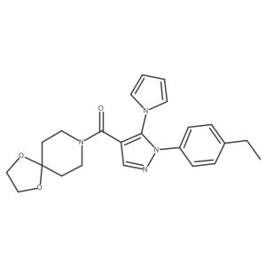 (1-(4-ethylphenyl)-5-(1H-pyrrol-1-yl)-1H-pyrazol-4-yl)(1,4-dioxa-8-azaspiro[4.5]decan-8-yl)methanone结构式