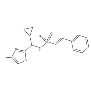 (E)-N-[Cyclopropyl-(4-methyl-1,3-thiazol-2-yl)methyl]-2-phenylethenesulfonamide结构式