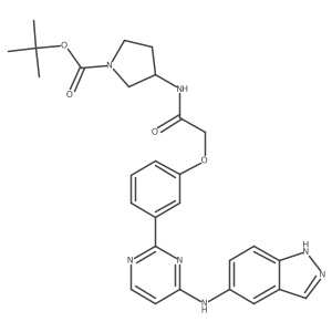 (S)-tert-butyl 3-(2-(3-(4-((1H-indazol-5-yl)amino)pyrimidin-2-yl)phenoxy)acetamido)pyrrolidine-1-carboxylate结构式