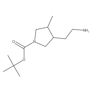 tert-Butyl 3-(2-aminoethyl)-4-methylpyrrolidine-1-carboxylate结构式