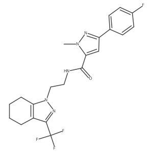 3-(4-fluorophenyl)-1-methyl-N-(2-(3-(trifluoromethyl)-4,5,6,7-tetrahydro-1H-indazol-1-yl)ethyl)-1H-pyrazole-5-carboxamide结构式