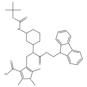 4-({[(1R,3R)-3-{[(tert-butoxy)carbonyl]amino}cyclohexyl]({[(9H-fluoren-9-yl)methoxy]carbonyl})amino}methyl)-1,2,5-trimethyl-1H-pyrrole-3-carboxylic acid Structure