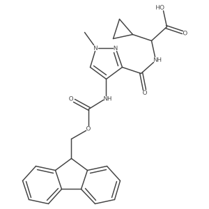 2-cyclopropyl-2-{[4-({[(9H-fluoren-9-yl)methoxy]carbonyl}amino)-1-methyl-1H-pyrazol-3-yl]formamido}acetic acid结构式