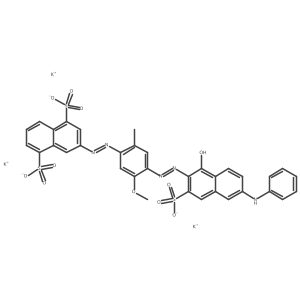 1,5-Naphthalenedisulfonic acid, 3-((4-((1-hydroxy-6-(phenylamino)-3-sulfo-2-naphthalenyl)azo)-5-methoxy-2-methylphenyl)azo)-, tripotassium salt Structure