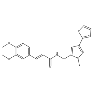 (E)-3-(3,4-Dimethoxyphenyl)-N-[(2-methyl-5-thiophen-2-ylpyrazol-3-yl)methyl]prop-2-enamide结构式