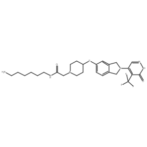 N-(6-Aminohexyl)-2-(4-((2-(6-oxo-5-(trifluoromethyl)-1,6-dihydropyridazin-4-yl)isoindolin-5-yl)oxy)piperidin-1-yl)acetamide Structure