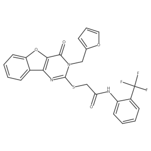 2-{[3-(furan-2-ylmethyl)-4-oxo-3,4-dihydro[1]benzofuro[3,2-d]pyrimidin-2-yl]sulfanyl}-N-[2-(trifluoromethyl)phenyl]acetamide结构式