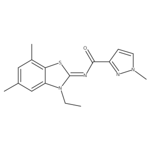 N-(3-ethyl-5,7-dimethylbenzo[d]thiazol-2(3H)-ylidene)-1-methyl-1H-pyrazole-3-carboxamide结构式