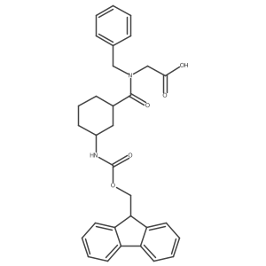 rac-2-{N-benzyl-1-[(1R,3S)-3-({[(9H-fluoren-9-yl)methoxy]carbonyl}amino)cyclohexyl]formamido}acetic acid结构式