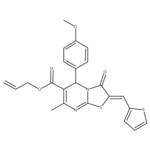 Allyl (2E)-5-(4-methoxyphenyl)-7-methyl-3-oxo-2-(2-thienylmethylene)-2,3-dihydro-5H-[1,3]thiazolo[3,2-A]pyrimidine-6-carboxylate结构式