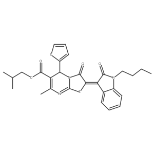 Isobutyl 2-(1-butyl-2-oxoindolin-3-ylidene)-7-methyl-3-oxo-5-(thiophen-2-yl)-3,5-dihydro-2H-thiazolo[3,2-a]pyrimidine-6-carboxylate结构式