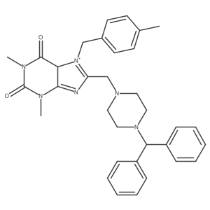 8-[(4-benzhydrylpiperazin-1-yl)methyl]-1,3-dimethyl-7-[(4-methylphenyl)methyl]-5H-purin-3-ium-2,6-dione结构式