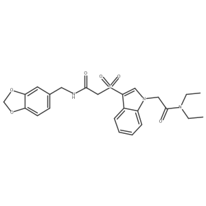 2-(3-((2-((benzo[d][1,3]dioxol-5-ylmethyl)amino)-2-oxoethyl)sulfonyl)-1H-indol-1-yl)-N,N-diethylacetamide结构式