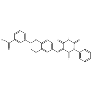 3-[[2-Methoxy-4-[(tetrahydro-4,6-dioxo-1-phenyl-2-thioxo-5(2H)-pyrimidinylidene)methyl]phenoxy]methyl]benzoic acid结构式