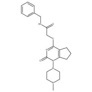 N-benzyl-2-((1-(4-methylpiperazin-1-yl)-2-oxo-2,5,6,7-tetrahydro-1H-cyclopenta[d]pyrimidin-4-yl)thio)acetamide结构式