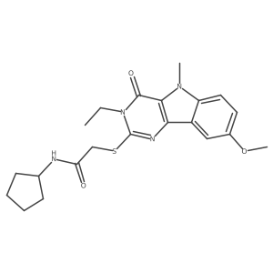 N-cyclopentyl-2-({3-ethyl-8-methoxy-5-methyl-4-oxo-3H,4H,5H-pyrimido[5,4-b]indol-2-yl}sulfanyl)acetamide结构式