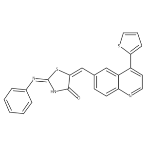 2-Phenylimino-5-(4-thiophen-2-ylquinolin-6-ylmethylene)thiazolidin-4-one结构式