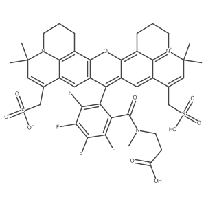 [16-[2-[2-carboxyethyl(methyl)carbamoyl]-3,4,5,6-tetrafluoro-phenyl]-10,10,22,22-tetramethyl-20-(sulfomethyl)-3-oxa-9-aza-23-azoniaheptacyclo[17.7.1.15,9.02,17.04,15.023,27.013,28]octacosa-1,4(15),5(28),11,13,16,18,20,23(27)-nonaen-12-yl]methanesulfonate结构式