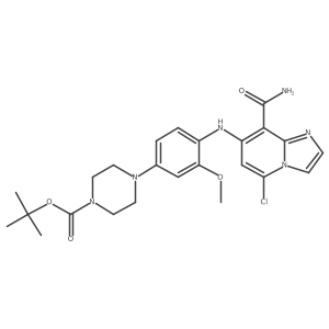 1-Piperazinecarboxylic acid, 4-[4-[[8-(aminocarbonyl)-5-chloroimidazo[1,2-a]pyridin-7-yl]amino]-3-methoxyphenyl]-, 1,1-dimethylethyl ester结构式
