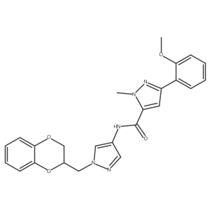 N-(1-((2,3-dihydrobenzo[b][1,4]dioxin-2-yl)methyl)-1H-pyrazol-4-yl)-3-(2-methoxyphenyl)-1-methyl-1H-pyrazole-5-carboxamide Structure