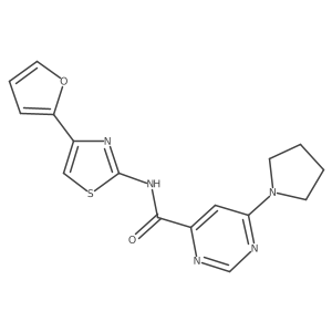 N-(4-(furan-2-yl)thiazol-2-yl)-6-(pyrrolidin-1-yl)pyrimidine-4-carboxamide结构式