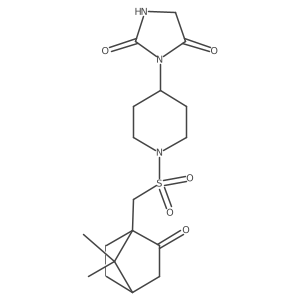 3-(1-(((7,7-Dimethyl-2-oxobicyclo[2.2.1]heptan-1-yl)methyl)sulfonyl)piperidin-4-yl)imidazolidine-2,4-dione Structure