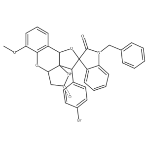 (2S,4S,5S,6S,10R)-1'-benzyl-5-(4-bromophenyl)-13-methoxyspiro[3,11-dioxa-7-azatetracyclo[10.4.0.02,6.06,10]hexadeca-1(12),13,15-triene-4,3'-indole]-2',8-dione结构式