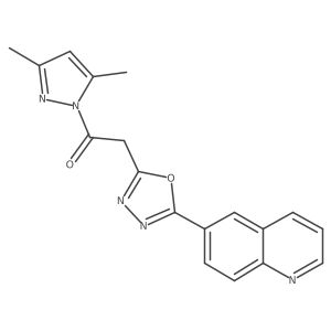 6-{5-[2-(3,5-dimethyl-1H-pyrazol-1-yl)-2-oxoethyl]-1,3,4-oxadiazol-2-yl}quinoline Structure