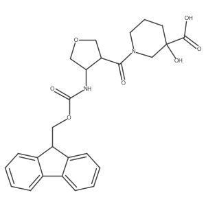 1-[4-({[(9H-fluoren-9-yl)methoxy]carbonyl}amino)oxolane-3-carbonyl]-3-hydroxypiperidine-3-carboxylic acid结构式