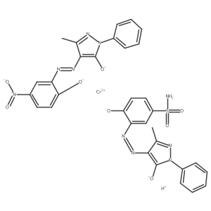 Cc1nn(-c2ccccc2)c([O-])c1N=Nc1cc(S(N)(=O)=O)ccc1[O-].Cc1nn(-c2ccccc2)c([O-])c1N=Nc1cc([N+](=O)[O-])ccc1[O-].[Cr+3].[H+]结构式