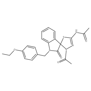 N-[4-acetyl-1'-[(4-ethoxyphenyl)methyl]-2'-oxospiro[1,3,4-thiadiazole-5,3'-indole]-2-yl]acetamide结构式