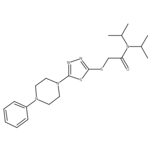 CC(C)N(C(=O)CSc1nnc(N2CCN(c3ccccc3)CC2)s1)C(C)C结构式