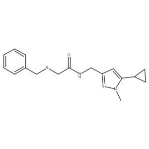 2-(benzylthio)-N-((5-cyclopropyl-1-methyl-1H-pyrazol-3-yl)methyl)acetamide结构式