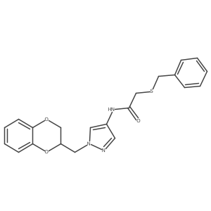2-(benzylthio)-N-(1-((2,3-dihydrobenzo[b][1,4]dioxin-2-yl)methyl)-1H-pyrazol-4-yl)acetamide结构式