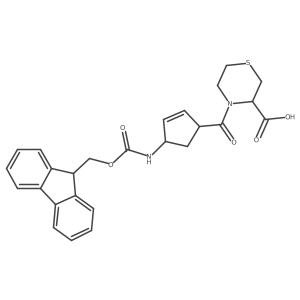 4-[4-({[(9H-fluoren-9-yl)methoxy]carbonyl}amino)cyclopent-2-ene-1-carbonyl]thiomorpholine-3-carboxylic acid结构式