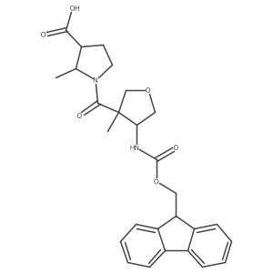 1-[4-({[(9H-fluoren-9-yl)methoxy]carbonyl}amino)-3-methyloxolane-3-carbonyl]-2-methylpyrrolidine-3-carboxylic acid Structure