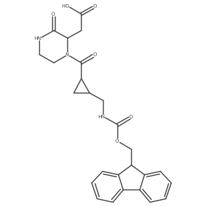 rac-2-{1-[(1R,2S)-2-[({[(9H-fluoren-9-yl)methoxy]carbonyl}amino)methyl]cyclopropanecarbonyl]-3-oxopiperazin-2-yl}acetic acid Structure