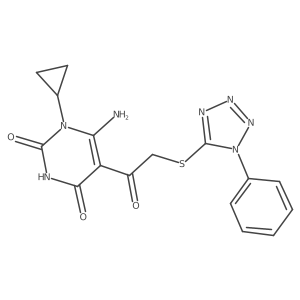 6-Amino-1-cyclopropyl-5-[2-(1-phenyltetrazol-5-yl)sulfanylacetyl]pyrimidine-2,4-dione Structure
