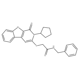N-benzyl-2-[(3-cyclopentyl-4-oxo-3,4-dihydro[1]benzofuro[3,2-d]pyrimidin-2-yl)sulfanyl]acetamide结构式