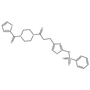 N-(4-(3-(4-(furan-2-carbonyl)piperazin-1-yl)-3-oxopropyl)thiazol-2-yl)benzenesulfonamide结构式